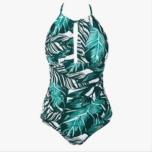 Cupshe NWT Halter High Cut Tropical One Piece Bathing Swimsuit Tummy Control
